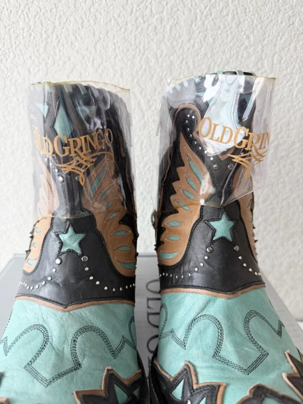 Old Gringo EAGLE FLIGHT Short Cowboy Boots Black Turquoise Womens 11 Snip Toe